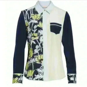 Tory Burch PRINTED CONTRAST SILK SHIRT